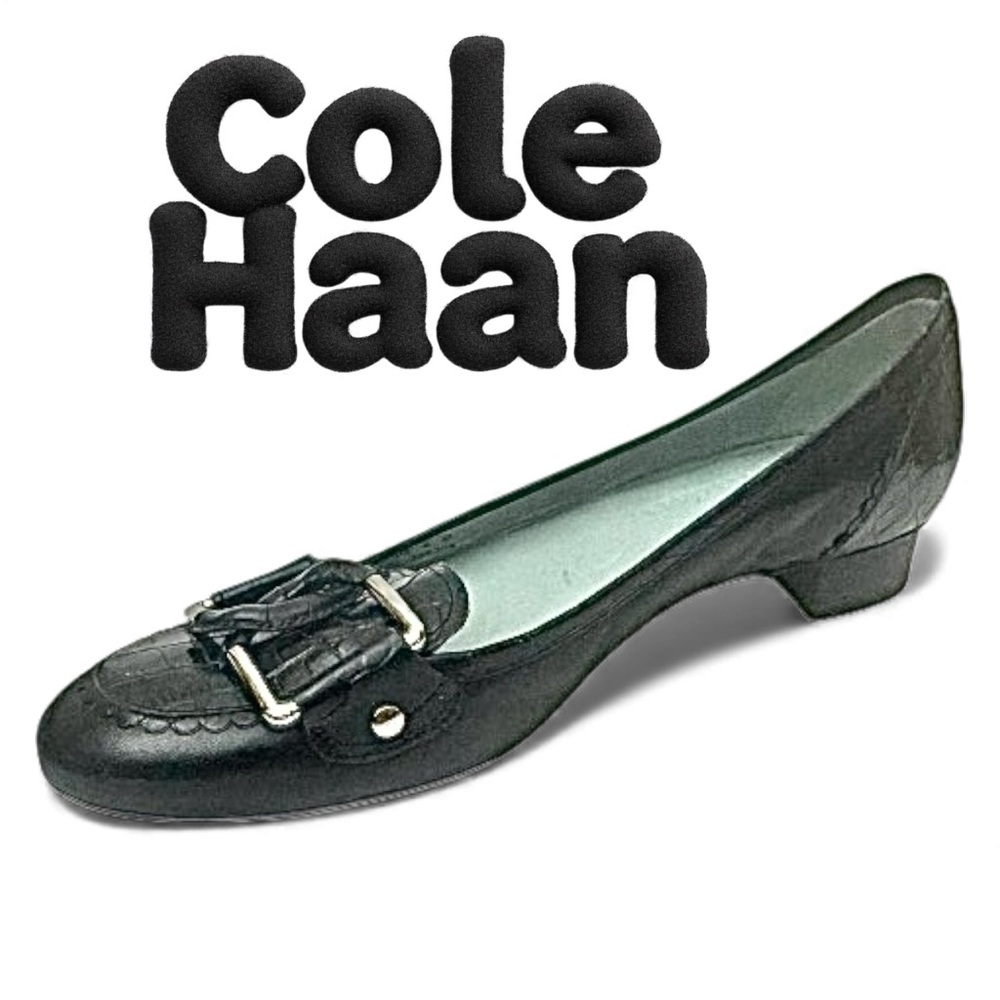 Cole Haan Women’s 6B Black Croc Leather Pumps | Buckle Detail | Low Block Heel
